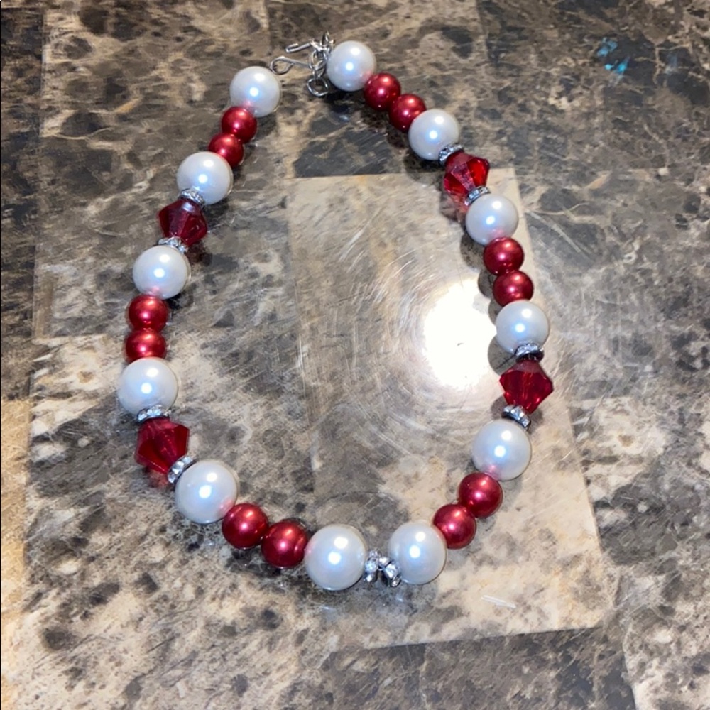Red Bead and Pearl Necklace